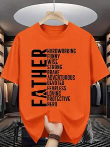 Men's Short-Sleeved T-Shirt, Summer, Comfortable, Made Of Micro-Elastic Polyester Fabric, Fashionable, Casual, Versatile, With Popular Print And Round Neck. - 橘色 - 查看 1