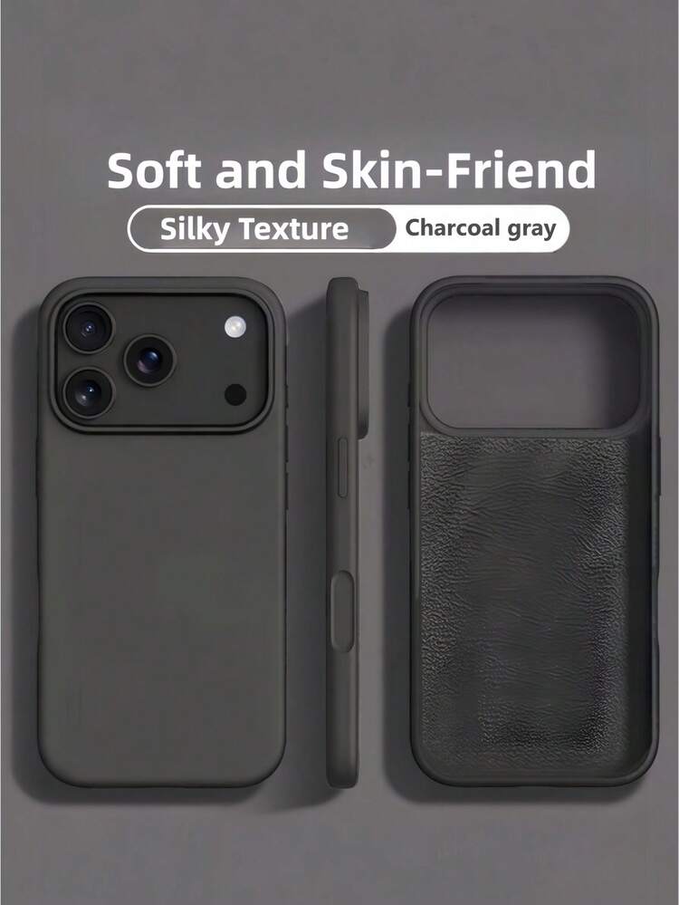 New Luxury Shockproof Soft Beige Friendly Phone Case, Compatible With IPhone 17 16 15 Pro 14 Plus 13 12 11 17 Pro Max Air XR XS Max X/XS 7/8 Plus 7/8, Anti-Drop Silky Protective Cover, Durable Design, Skin-Friendly Material - Carbon Gray Black - View 1