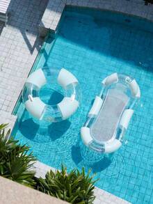 Transparent Sequin Inflatable Pool Float Lounge Chair Set, Mesh Water Hammock Floating Chair And Swim Ring, Portable Inflatable Floating Bed, Suitable For Pool, Beach, Summer Water Party - Multicolor - View 2
