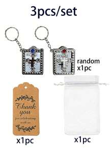 3pcs/Set Keychain Party Favor Set, Mini Bible Keychain With Thank You Tag And Organza Bag, Religious Cross Keychain Suitable For Wedding, Baptism, Communion, Birthday, Graduation Party Return Gift Souvenir - A - View 8
