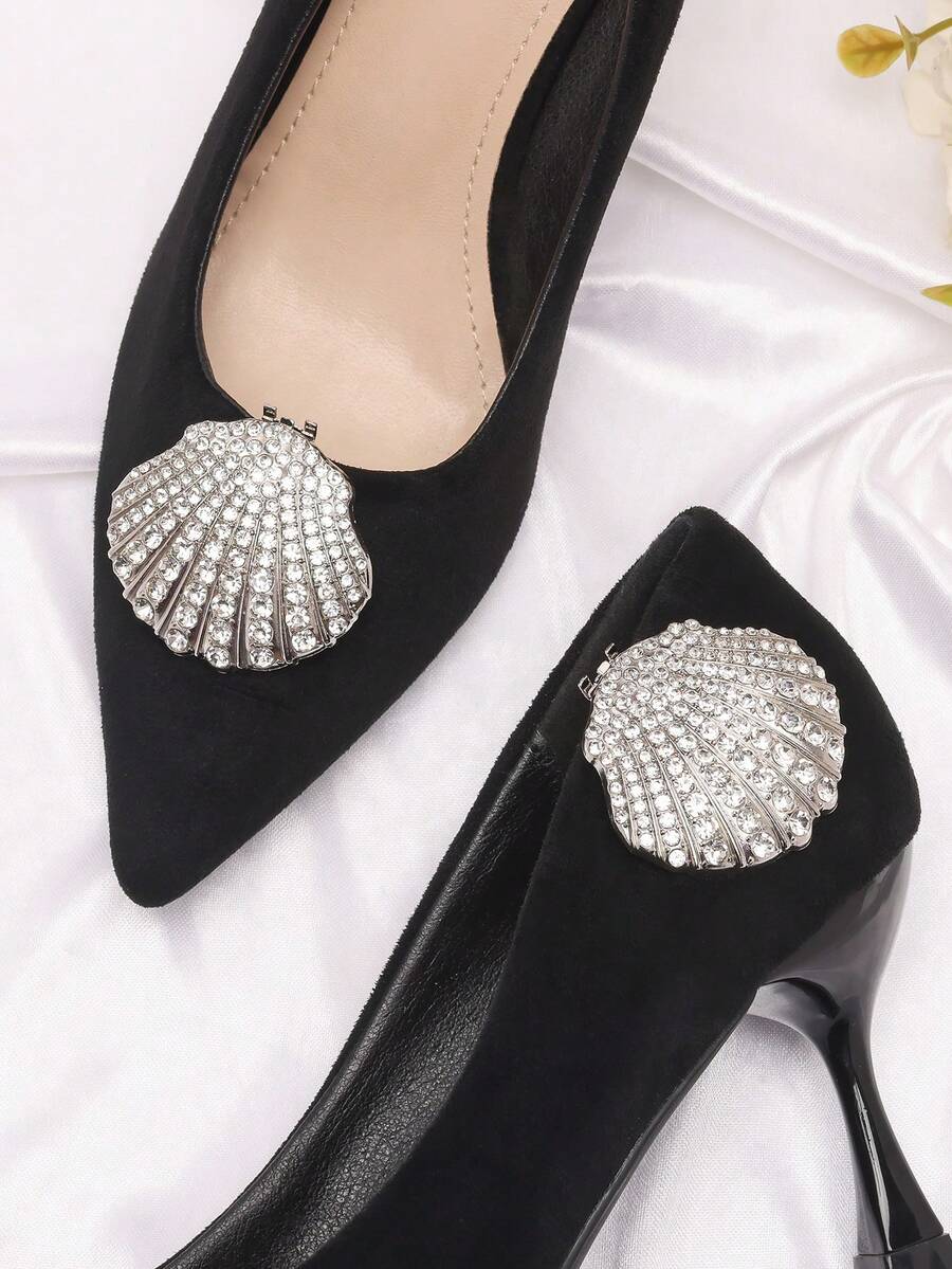 Hebilla de flor de metal desmontable con decoración de strass, accesorios para sandalias y piezas de reparación de superficie de zapatos - Plateado - Ver 1
