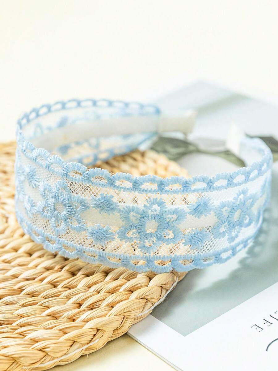 1pc Light Blue Lace Trim Headband, Fresh Pastoral Style Hair Accessory, Versatile For Daily Wear And Photos Hairband - Baby Blue - View 1