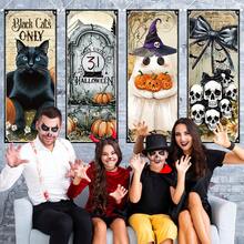 4pcs Halloween Vintage Hanging Flags Party Decoration, Vintage Theme Party Banner, Black Cat, Skeleton, Ghost Horror Decor, Outdoor Wall Art, Porch Sign Backdrop, Suitable For Haunted House Halloween Decoration, Halloween Party Supplies - A - View 5
