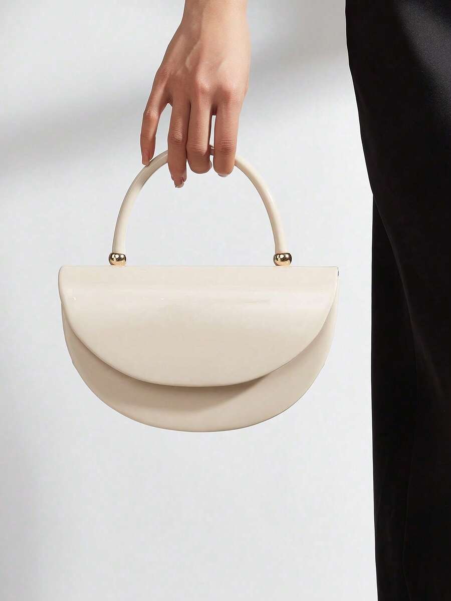 Elegant Patent Leather Women's Handbag, Minimalist Clutch Bag With Chain, Lightweight Luxury Handbag For Parties/Evenings, Perfect Birthday Gift For A Girlfriend, Suitable For Parties - 杏色 - 查看 1