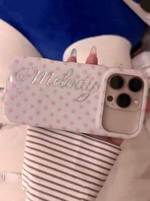 Cute Pink Polka Dot Shockproof Phone Case Compatible With IPhone 18 Pro Max 17 Pro Max 17 Pro 16 Pro 16 Pro Max 15 Pro Max 15 Pro 14 Pro Max 14 Pro 13 Pro Max 13 Pro 14 15 16 Plus 13 Y2K Vintage Letter Print Protective Cover For Girl Gift - White - View 5