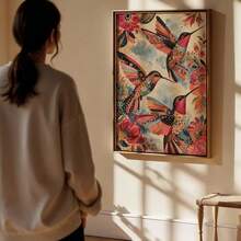 1/PC Hummingbird Flower Mural Printing Poster - Retro Color Bohemian Collage Mural, Elegant And Noble Frameless Decorative Paintings For Modern Living Rooms And Bedrooms - 1PC - View 2
