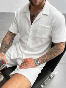 Men's Summer Fashion Classic Jacquard Loose Fit Short Sleeve Shirt, Suitable For Business Commute And Casual Wear - White - View 7