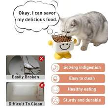Ceramic Elevated Cat Bowl, Anti-Slip Pet Food Water Bowl With Smile Pattern, Raised Neck Protection Large Mouth Feeder For Cat Dog, Easy To Clean Blue, Square - Blue - View 3