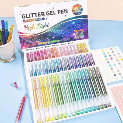 6pcs Flashing Fluorescent Pens, (6PCS/Box) Random Color Styles, Large Capacity Glitter Ballpoint Pen Set, Suitable For Writing, Drawing And Decoration, Medium 1.0mm, Ideal For Diaries, Scrapbooks And Art Projects. Gradient Color Planner Pens, Dreamy Doodle Rainbow Pens, Professional Drawing Pens For Artworks, Office Signature Supplies, Back To School Supplies