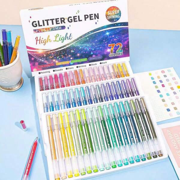 6pcs Flashing Fluorescent Pens, (6PCS/Box) Random Color Styles, Large Capacity Glitter Ballpoint Pen Set, Suitable For Writing, Drawing And Decoration, Medium 1.0mm, Ideal For Diaries, Scrapbooks And Art Projects. Gradient Color Planner Pens, Dreamy Doodle Rainbow Pens, Professional Drawing Pens For Artworks, Office Signature Supplies, Back To School Supplies