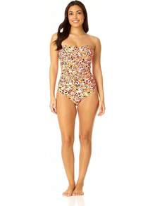 Anne Cole Traje de baño de una Pieza Fruncido Frontal Traje de baño de una Sola Pieza para Mujer - Ditsy de Whirlpool - Ver 4