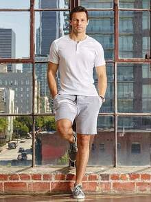 YOUTHGO Camiseta Henley Casual para Hombre Playera de Solapa Frontal de Manga Corta con Botones - Caqui - Ver 3