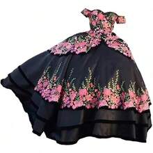 Vestidos de quinceañera con bordado floral con hombros descubiertos y temática mexicana, vestido de baile para mujer 2023 - Vino - Ver 11
