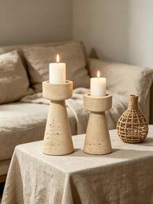 1pc Geometric Candle Holder, Modern Minimalist Design, Suitable For Home Desktop Decor - Tall and Short Columns - View 3
