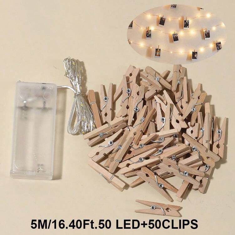 1 قطعة أضواء سلسلة سلك نحاسي LED بطول 1-10م مع مشابك صور خشبية، 10 مشابك لكل متر (±2-3 مشابك خطأ)، أضواء جنية لتعليق بطاقات الصور، أضواء ديكور جدار الصور، سلسلة أضواء ديكورية لأجواء غرفة النوم، مناسبة لغرفة الفتيات وحفلات أعياد الميلاد والذكرى السنوية وديكور المنزل - سلك نحاسي - مشاهدة 12