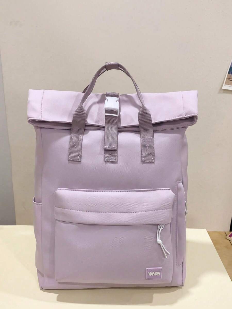 Women's Functional Single-Color Backpack, Suitable For Work And Travel, Minimalist Everyday Functional Backpack For Women, Minimalist Black Sports Backpack For - Purple - View 1