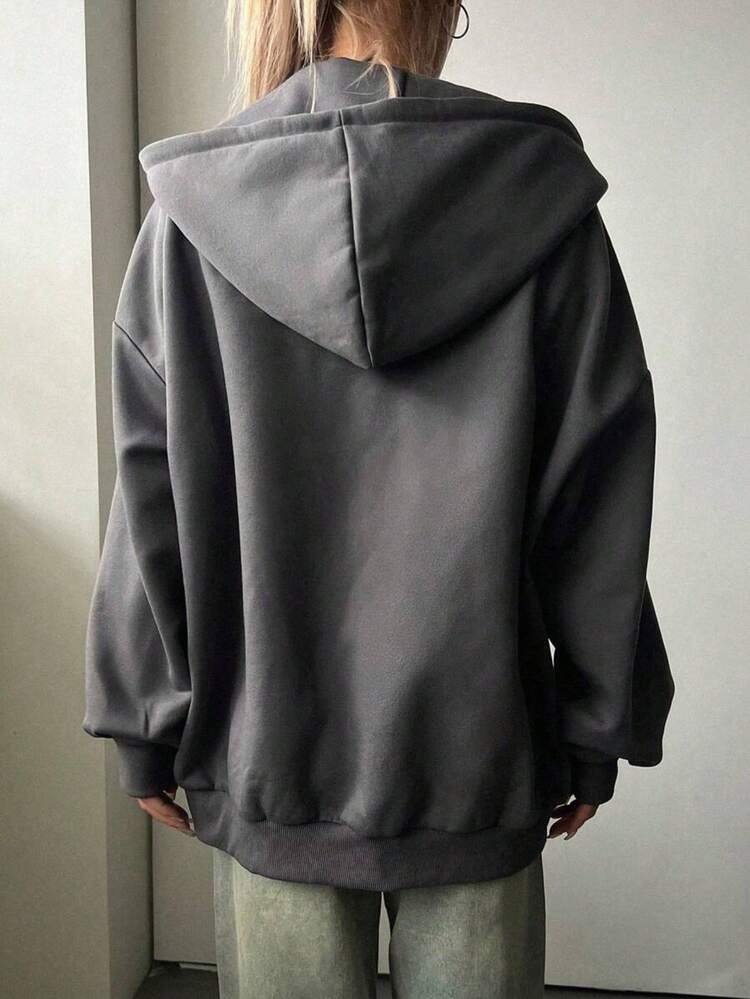 Sudadera con capucha con cremallera y cordón, manga larga, chaqueta de sudadera - Negro - Añade 3