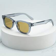 1pc Men's Rectangular Small Frame High-Quality Personalized Minimalist Fashion Glasses, Suitable For Parties, Travel, Leisure, Vacation, Beach And Daily Use - Gray Frame Yellow and Green Film - View 5