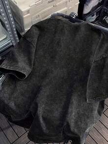 Camiseta de manga corta con cuello redondo, 100% algodón lavado, versátil, para hombre, con estampado informal de verano, modelo K01 - Negro - Ver 2