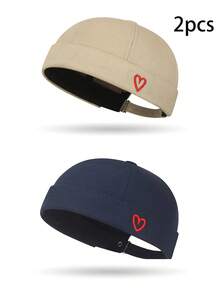 Embroidered Heart Brimless Newsboy Cap, Korean Style INS Influencer Streetwear Hip Hop Melon Cap - Watermelon Hat - View 4