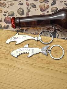 Customized Personalized Stainless Steel Shark Keychain Bottle Opener - Custom Laser Engraved Wedding And Party Gift, Ideal Groomsman Gift For Wedding Events, Unique Party Favor And Bar Accessory, Perfect Wedding Guest Souvenir And Beer Lover Gift, Suitable For Men And Beer Enthusiasts, Laser Engraved Wedding Keepsake And Party Decor Accessory - Multicolor - View 5