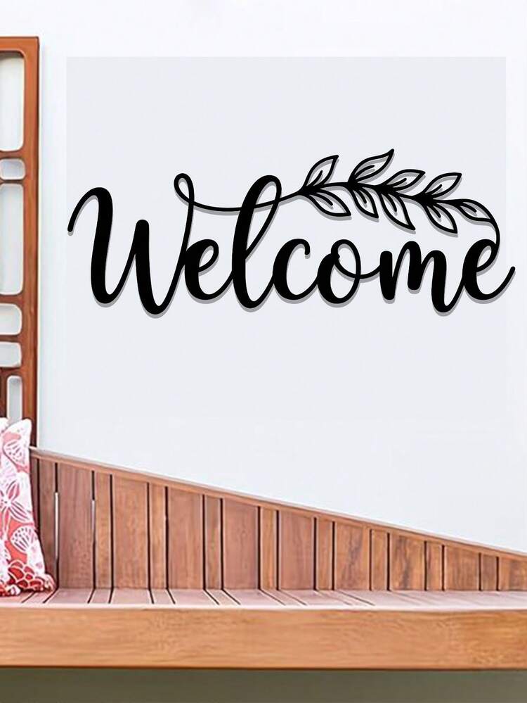 藝術字體金屬 WELCOME 歡迎標誌壁掛，室內/室外通用鐵藝裝飾掛牌，適用居家客廳廚房辦公室庭院花園戶外牆面裝飾 - 多色 - 查看 6