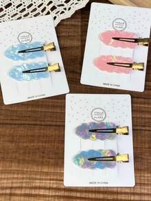6PCS/12PCS Geometric Pattern Casual Korean Style Cloud Hair Clips For Women, Fashion Versatile Bangs Side Clips, Transparent Iridescent Hair Accessories - Multicolor - View 4
