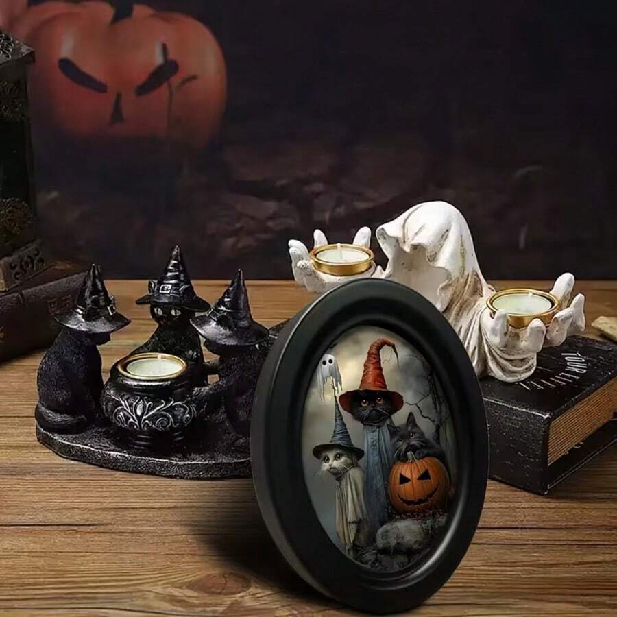 1pc 3D Black Oval Vintage Picture Frame, Gothic Style, Halloween, Thanksgiving, Autumn And Other Holiday Decor, With Hook