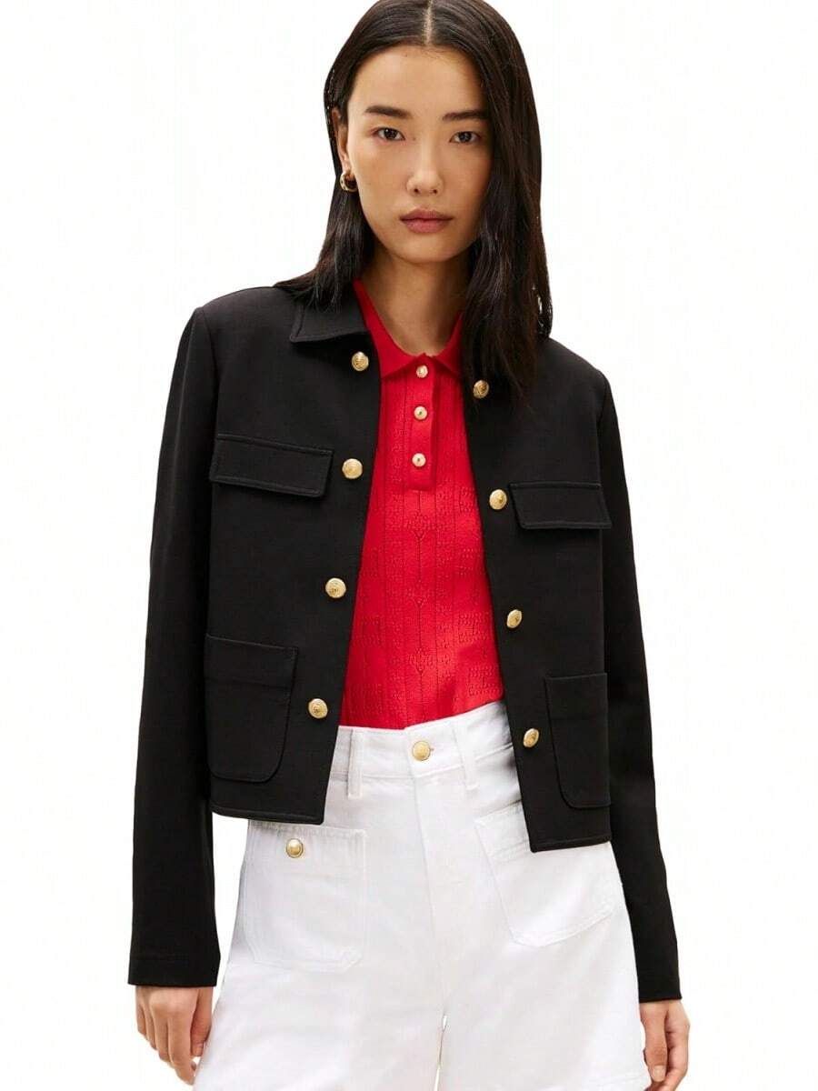 Chaqueta de Frente Abierto con Botones, Manga Larga, Estilo Casual de Negocios, Blazer Casual para Mujer - Rojo primario - Ver 1