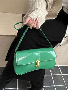 Bolso de mano y de hombro para mujer, unicolor, hebilla dorada, estilo vintage clásico, adecuado para uso diario, fiestas y trabajo - Verde - Ver 6