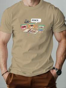 Men's Summer Casual Crew Neck Short Sleeve T-Shirt With Tape Pattern - 黑色 - 查看 9