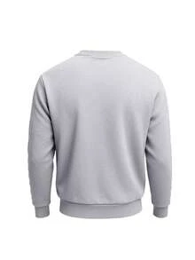 Men's Crew Neck Fleece Lined Sweatshirt, Thick Warm Solid Color Pullover, Heavyweight Cold-Proof Casual Commuter Long Sleeve Top, Autumn/Winter - Light Grey - View 3