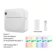 Mini Printer, Portable Thermal Sticker Maker, Includes 1 Roll Of Printing Paper, Compatible With IOS And Android, Suitable For Notes, Photos, DIY, Diaries, Etc. - 彩色 - 查看 24
