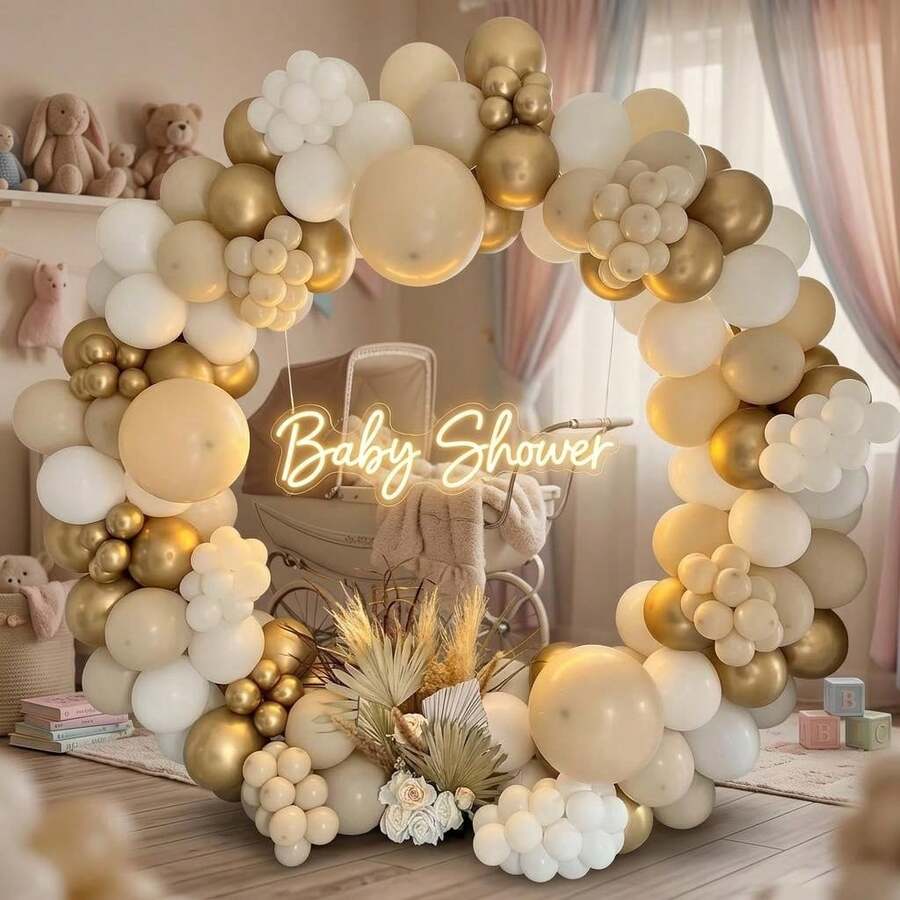 156Pcs White Sand Gold Balloon Garland Arch Kit, Nude Metallic Latex Balloons For Boho Wedding Engagement Anniversary Party Backdrop Decor