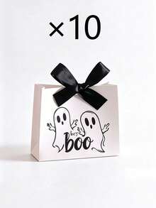 10 piezas/1 pieza Bolsas de regalo de papel con tema de Halloween "Hey Boo", bolsas de regalo con patrón de fantasmas, adecuadas para fiestas de Halloween, eventos temáticos, truco o , fiestas de disfraces y reuniones con temática vintage - Talla única - Ver 12
