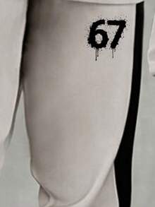 Young Boys Number Print Round Neck Long Sleeve Top And Sweatpants Set - Grey - View 4