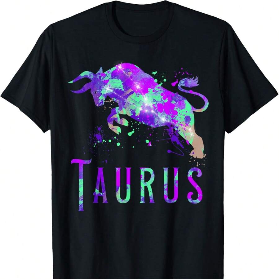 Camiseta con el símbolo del signo zodiacal Tauro en acuarela, horóscopo y astrología. - Negro - Ver 1