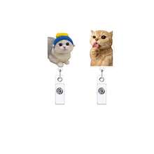 1pc/2pcs/3pcs Acrylic Cat Expression Retractable Rotating Badge Reel Doctor Nurse Keychain ID Holder - Multicolor D - View 16
