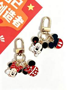 1/2pcs Disney New Cute Heart-Shaped Mickey Minnie Mouse Couple Keychain, Unisex Exquisite Metal Bag Charm Key Chain - Multiple Styles - View 5