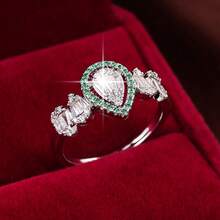 1 buah Cincin Wanita Minimalis Motif Tetesan Air Geometris Patchwork dengan Batu Zirkonia Kubik - MultiWarna - View 24