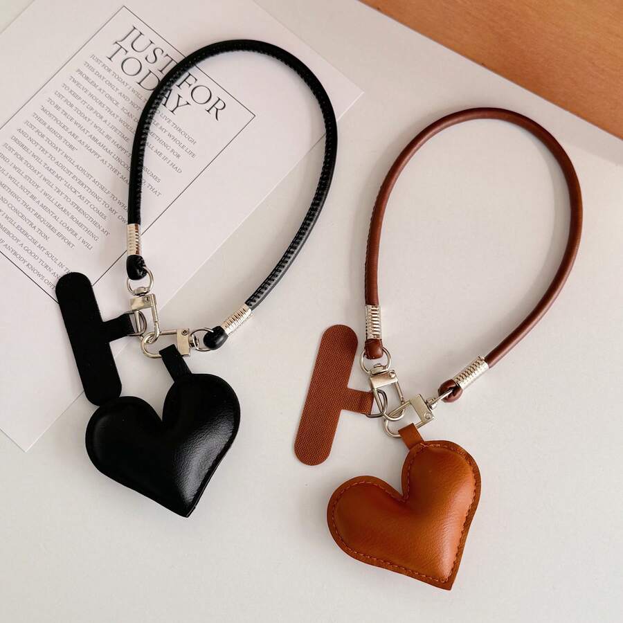 Ins Fashion Creative Leather Heart-Shaped Bag Charm, Heart Keychain, Phone Case Strap, Couple Backpack Pendant, Suitable For Phone Lanyard, CCD Camera Hanging Chain, Bag Decoration, Creative Anti-Loss Wrist Strap - Multicolor - View 1