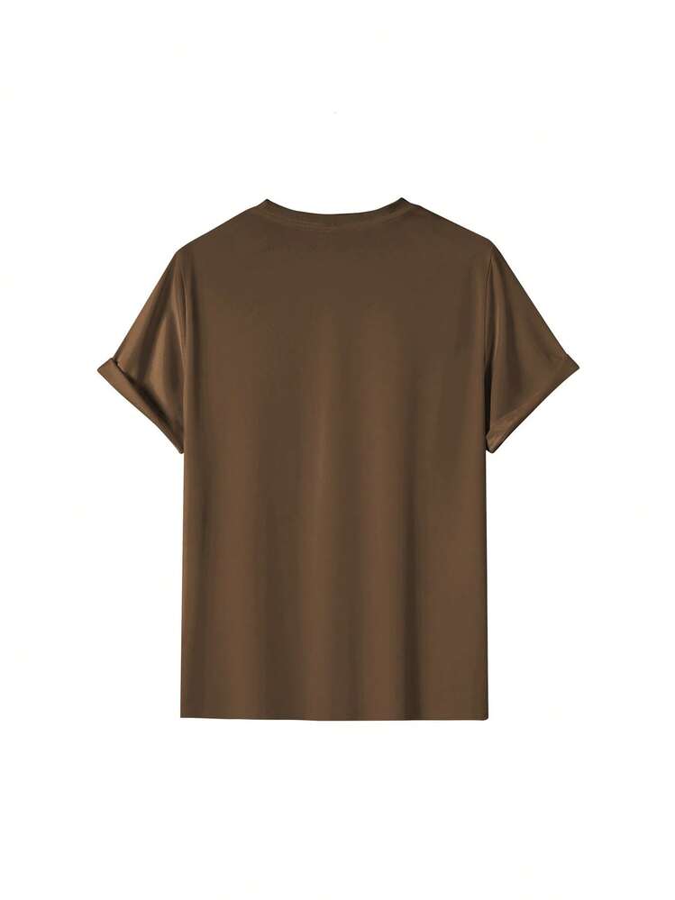 Men's Summer T-Shirt, Round Neck, Loose Fit, Modern, Versatile, Short Sleeve, Casual, Comfortable, Breathable, With A Stylish Print. - 淺棕色 - 查看 3