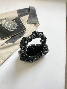 時尚新款雲朵包 壓褶小包 純色單肩腋下包 女款百搭手提包 - 黑色 - 查看 12