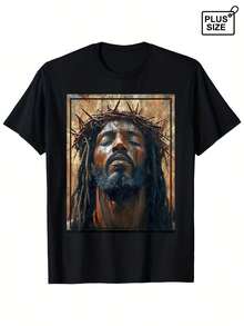 Camiseta con Diseño de Retrato Religioso Vintage Manga Corta Casual Streetwear Estilo Rock Urbano Y2K Verano Alternativo - Negro - Ver 1