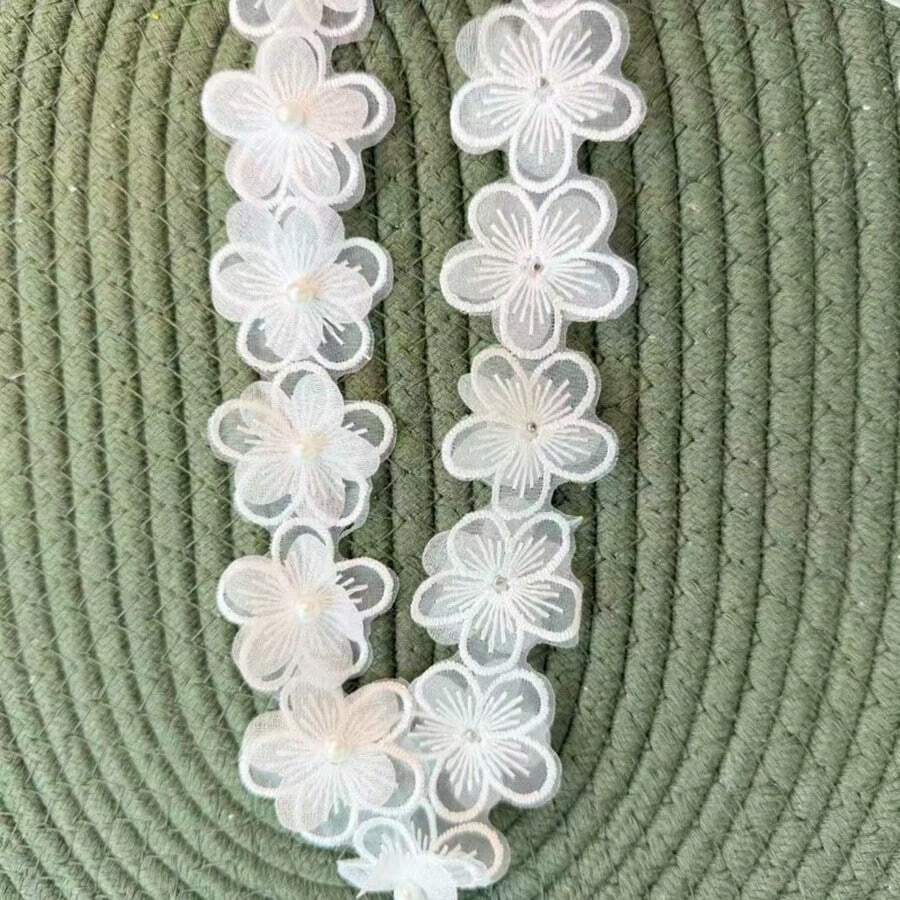 1 Yard White 3D Organza Lace Trim, Delicate Double-Layer Floral Decorative Sewing Trim, For Wedding Dress Hem, Bridal Gown, Hair Accessories, DIY Handmade, Clothing Decoration - Multicolor - View 1