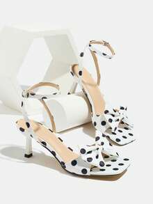 New Women's High Heel Shoes Spring Summer Fashion High-End Square Toe Stiletto Sexy Open Toe Sandals Summer Style Shiny Polka Dot Fabric Sexy Cross Strap Suitable For Outdoor Gatherings Nightclub Parties Runway High-End White High Heels Elegant Women's Shoes Sandals - White - View 7