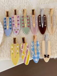 1PC/10PCS Casual Acetate Premium Bow Seamless Plaid Alligator Hair Clip Hair Accessory - Multicolor - View 14