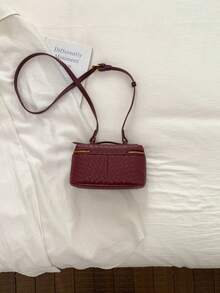 Woven Texture Fashion Box Bag 2026 Spring/Summer New Shoulder Handbag Crossbody Lunch Box Bag, PU Material - Burgundy - View 9