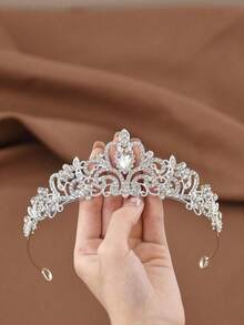 1pc Bridal Crown Wedding Headband, Bride Party Accessory, Suitable For Christmas, Halloween, Birthday - Silver - View 1