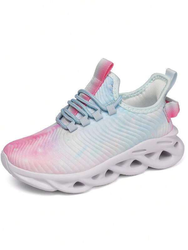 1 Pair Pink & Purple Gradient Blade Mesh Socks Shoes, Lightweight Breathable Comfortable Non-Stuffy Campus Style Casual Sports Shoes, Versatile